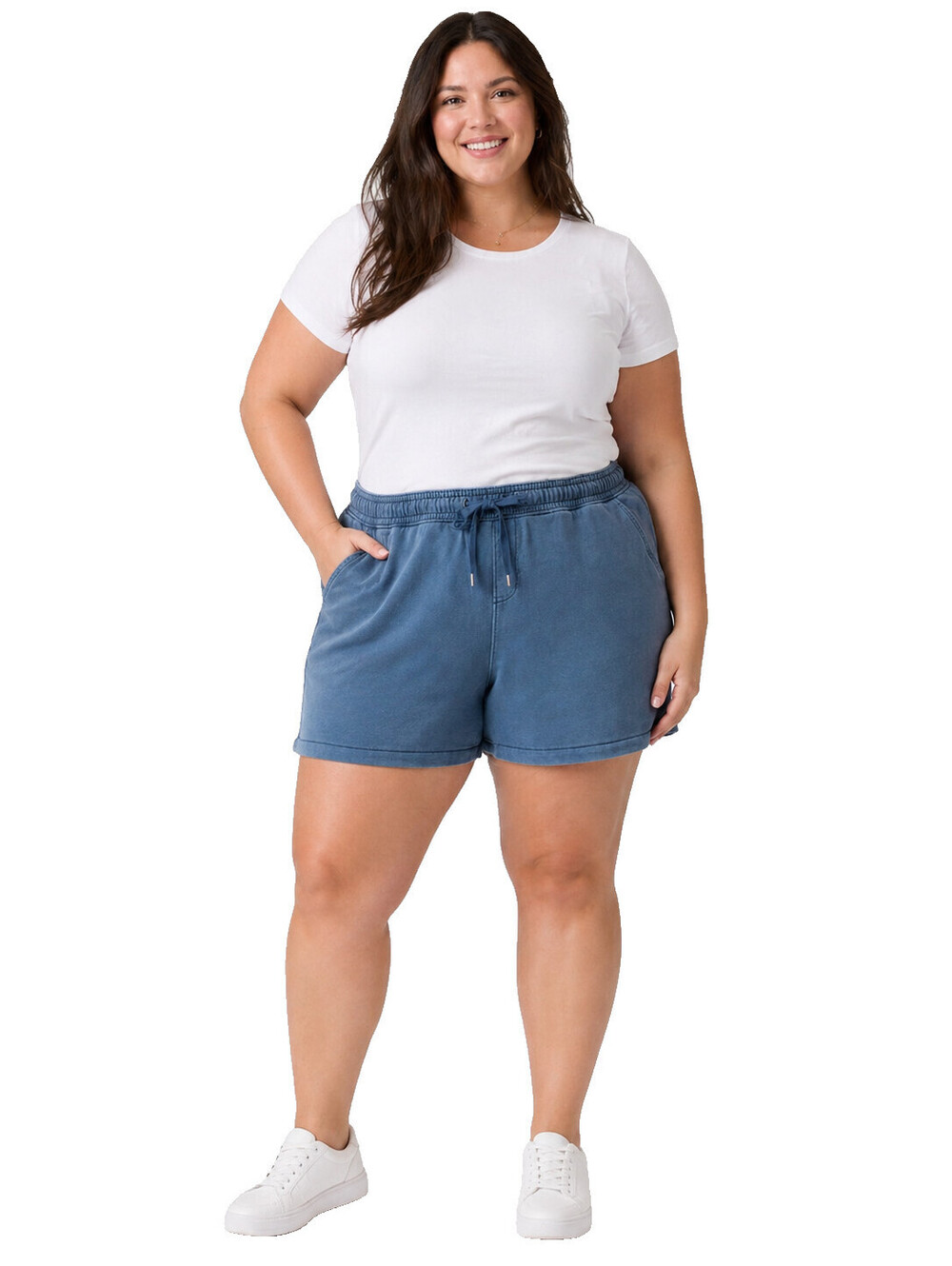 Lane Bryant Shorts Womens 20 Blue Pull On Tie Waist Stretch Knit Casual